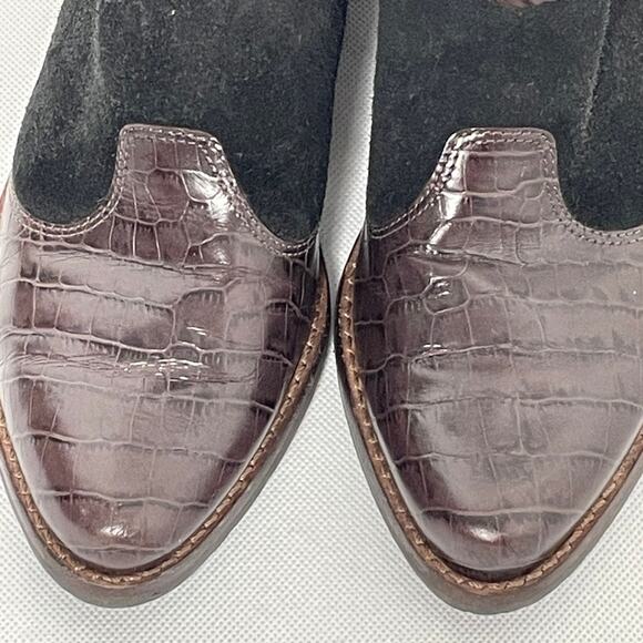 Brighton Boots Short Cowboy Western Brown Croc Leather Black Suede - Picture 3 of 11